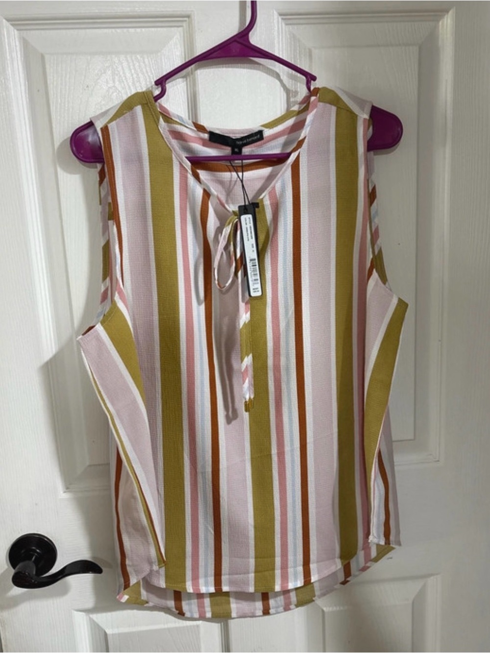 Harve Benard Striped Sleeveless Tie-Neck Top - NWT